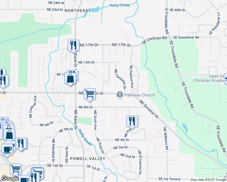 map of restaurants, bars, coffee shops, grocery stores, and more near 1162 Northeast Centurion Place in Gresham