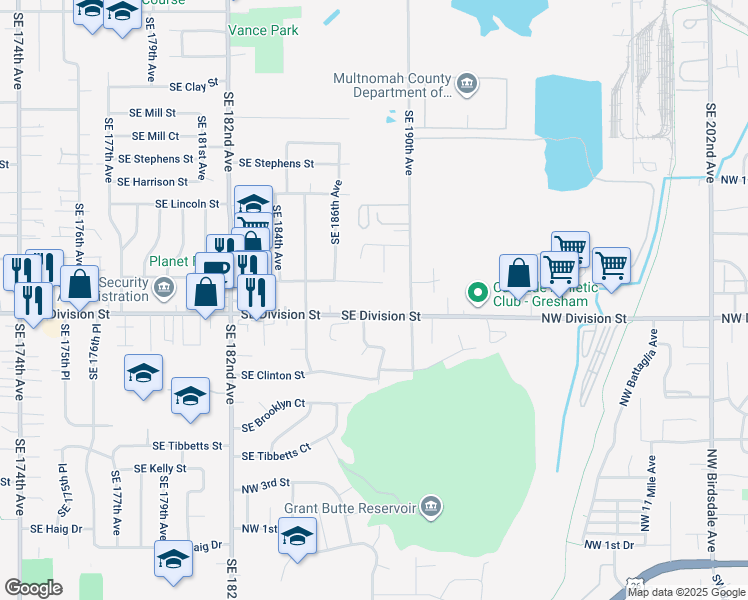 map of restaurants, bars, coffee shops, grocery stores, and more near 18850 Southeast Caruthers Street in Portland