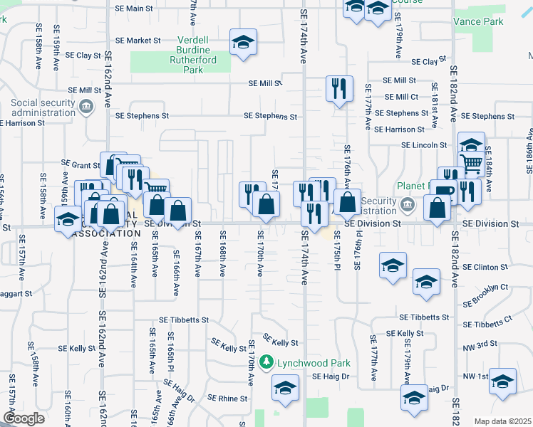 map of restaurants, bars, coffee shops, grocery stores, and more near 2401 Southeast 171st Avenue in Portland
