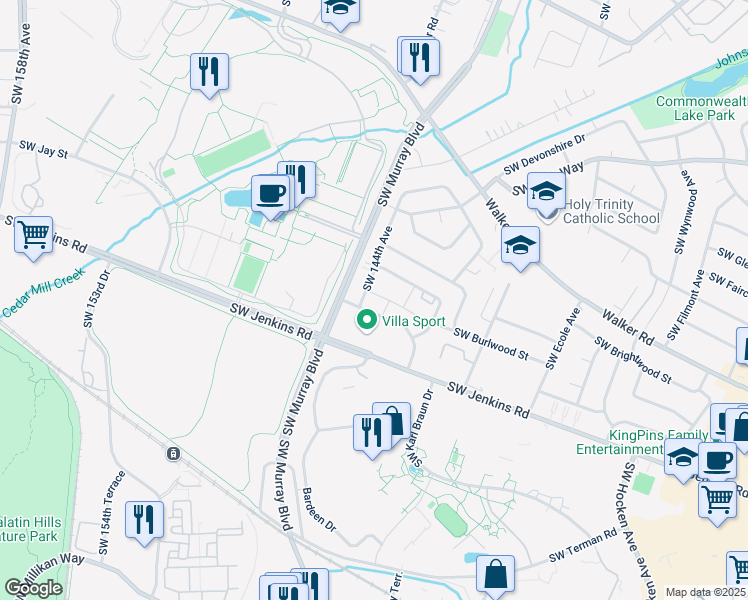 map of restaurants, bars, coffee shops, grocery stores, and more near 14380 Southwest Burlwood Street in Beaverton