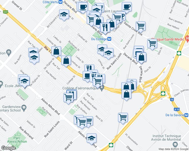 map of restaurants, bars, coffee shops, grocery stores, and more near 1781 Place Rodolphe Bédard in Montréal
