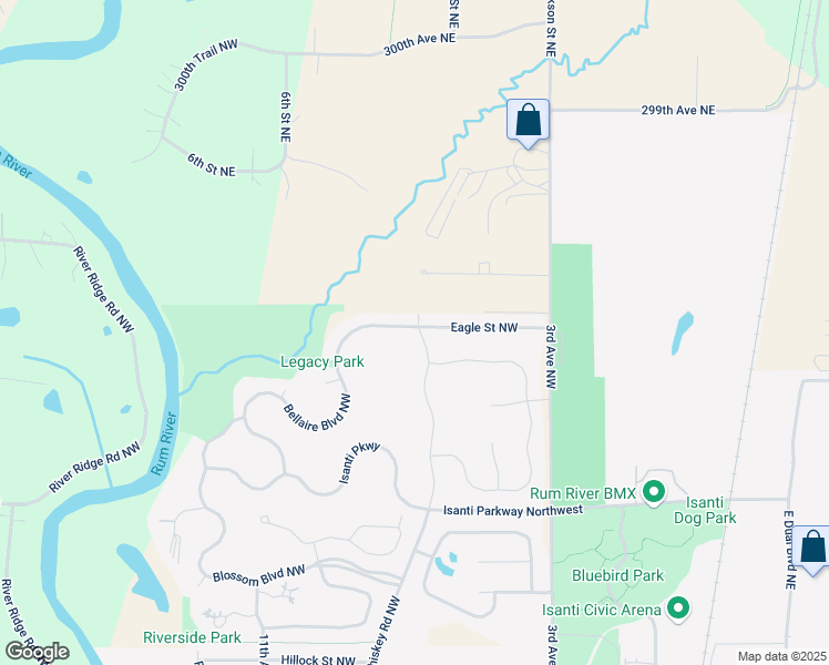 map of restaurants, bars, coffee shops, grocery stores, and more near 1066 Bellaire Boulevard Northwest in Isanti