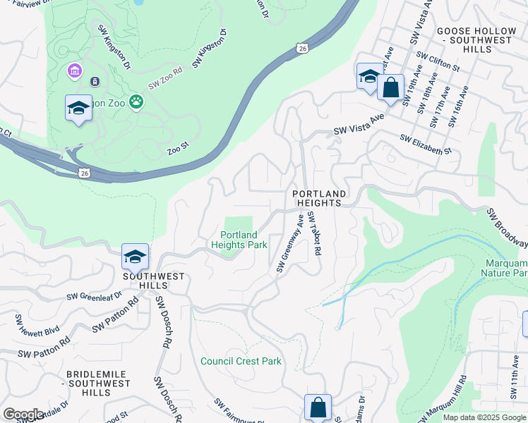 map of restaurants, bars, coffee shops, grocery stores, and more near 2710 Southwest Homar Avenue in Portland