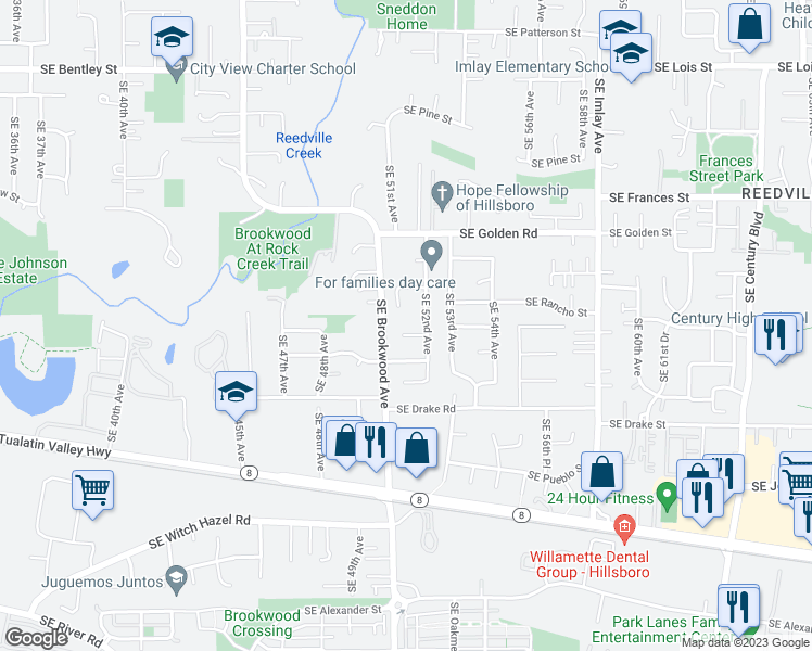 map of restaurants, bars, coffee shops, grocery stores, and more near 5063 Southeast Cascade Court in Hillsboro