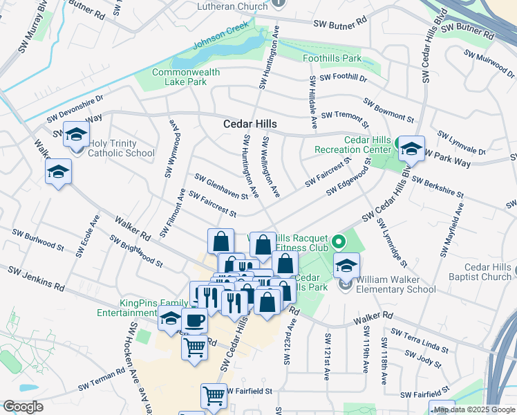 map of restaurants, bars, coffee shops, grocery stores, and more near 1995 Southwest Huntington Avenue in Portland
