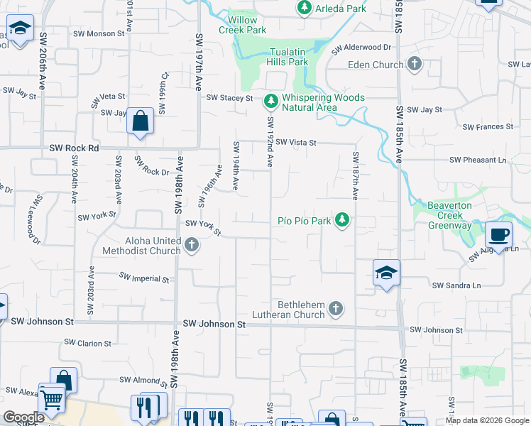 map of restaurants, bars, coffee shops, grocery stores, and more near 2067 Southwest 192nd Avenue in Beaverton