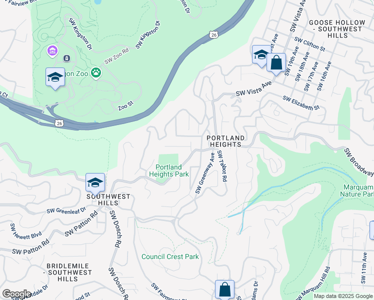 map of restaurants, bars, coffee shops, grocery stores, and more near 2814 Southwest Periander Street in Portland