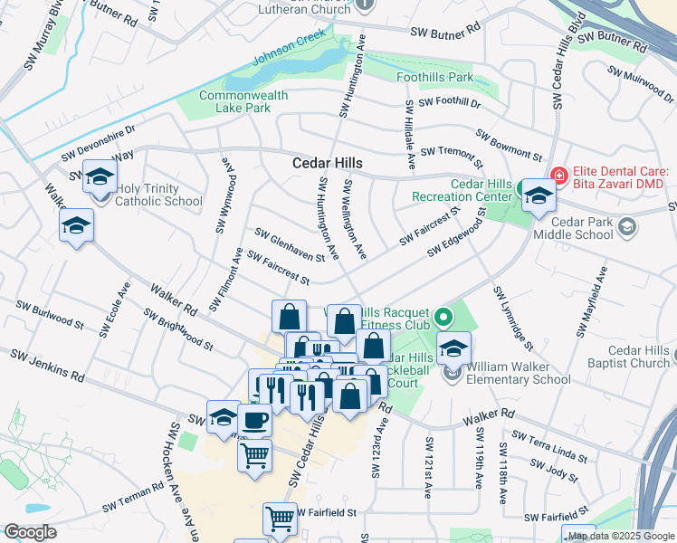map of restaurants, bars, coffee shops, grocery stores, and more near 1995 Southwest Huntington Avenue in Portland
