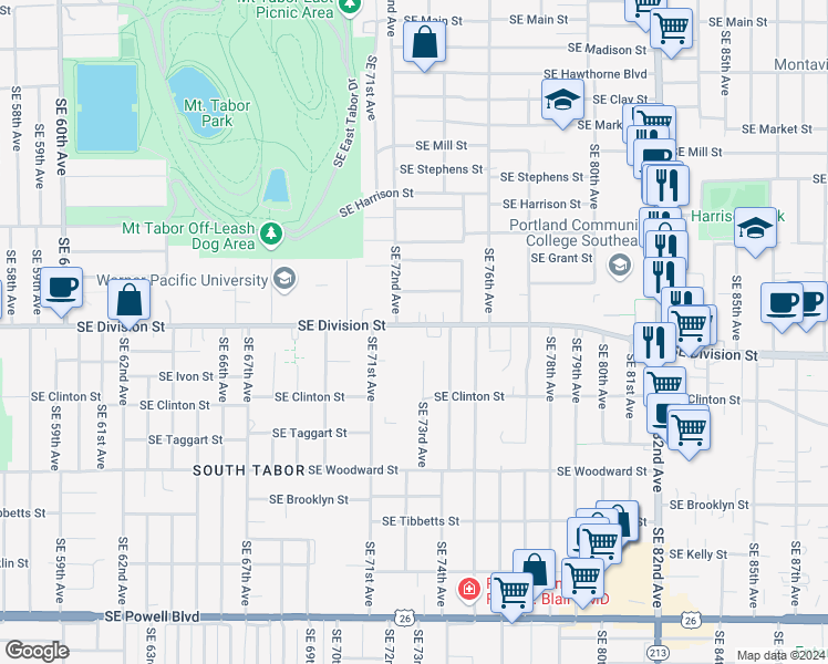 map of restaurants, bars, coffee shops, grocery stores, and more near in Portland