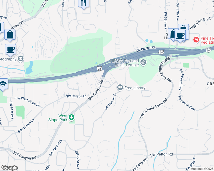 map of restaurants, bars, coffee shops, grocery stores, and more near in Beaverton