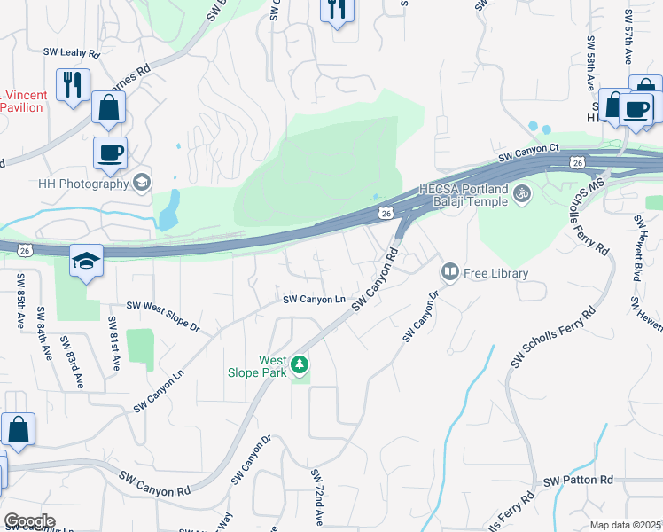 map of restaurants, bars, coffee shops, grocery stores, and more near 1963 Southwest Camelot Court in Portland