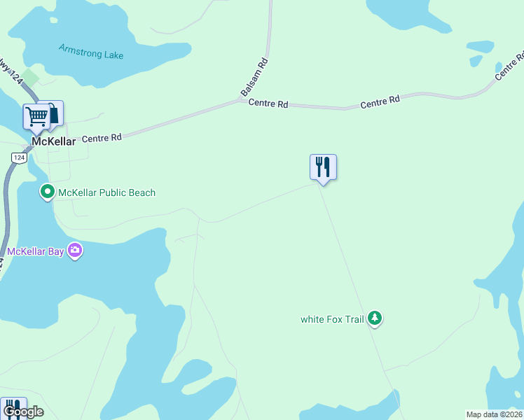 map of restaurants, bars, coffee shops, grocery stores, and more near 57 Lakeshore Road in McKellar