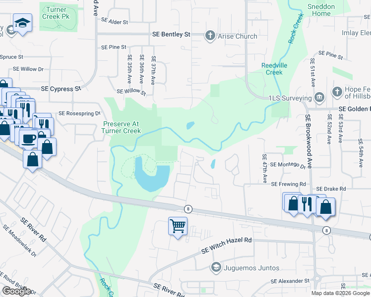 map of restaurants, bars, coffee shops, grocery stores, and more near 3907 Southeast Glen Meadows Way in Hillsboro