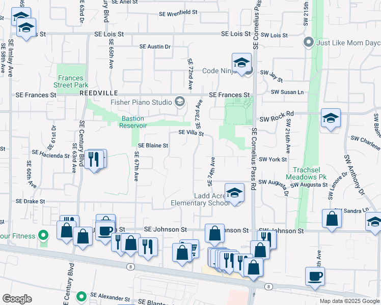 map of restaurants, bars, coffee shops, grocery stores, and more near 1983 Southeast 73rd Avenue in Hillsboro