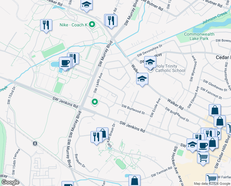 map of restaurants, bars, coffee shops, grocery stores, and more near 14065 Southwest Compass Drive in Beaverton