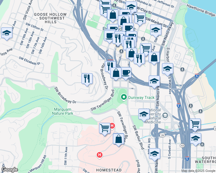 map of restaurants, bars, coffee shops, grocery stores, and more near in Portland