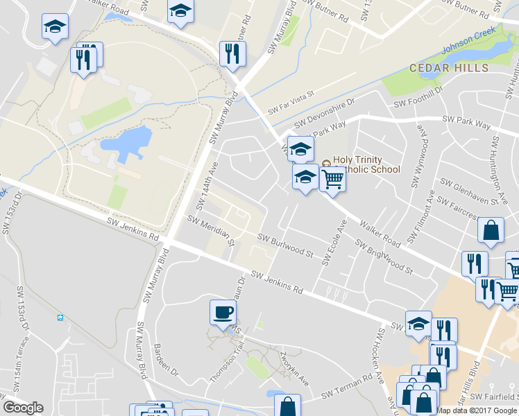 map of restaurants, bars, coffee shops, grocery stores, and more near 2025 Southwest 139th Avenue in Beaverton