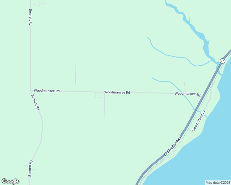 map of restaurants, bars, coffee shops, grocery stores, and more near Woodmansee Road in Cheboygan County