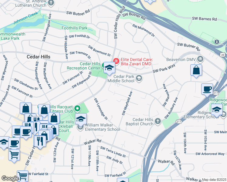 map of restaurants, bars, coffee shops, grocery stores, and more near 1998 Southwest Abercrombie Place in Portland