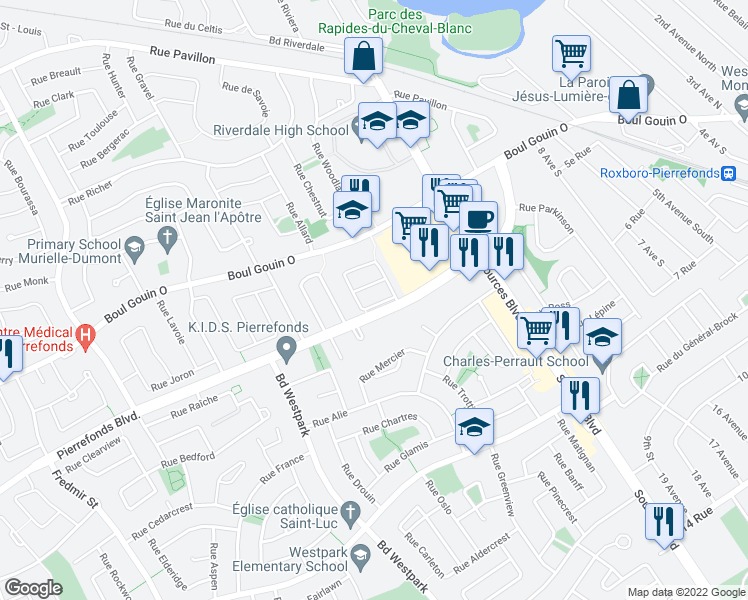 map of restaurants, bars, coffee shops, grocery stores, and more near 5098 Rue Athéna in Montréal