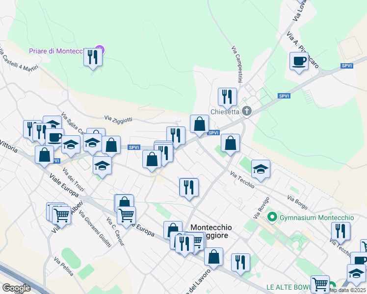 map of restaurants, bars, coffee shops, grocery stores, and more near 462 Via Giacomo Matteotti in Montecchio Maggiore-Alte Ceccato
