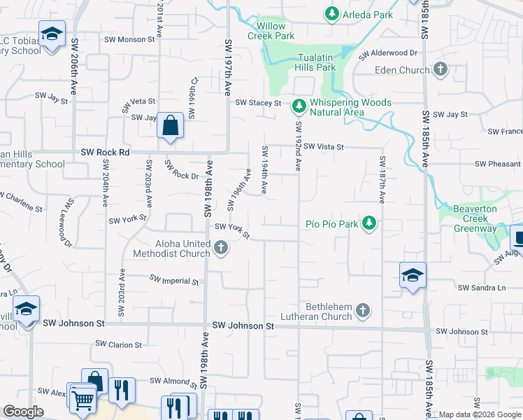 map of restaurants, bars, coffee shops, grocery stores, and more near 2007 Southwest 194th Place in Beaverton