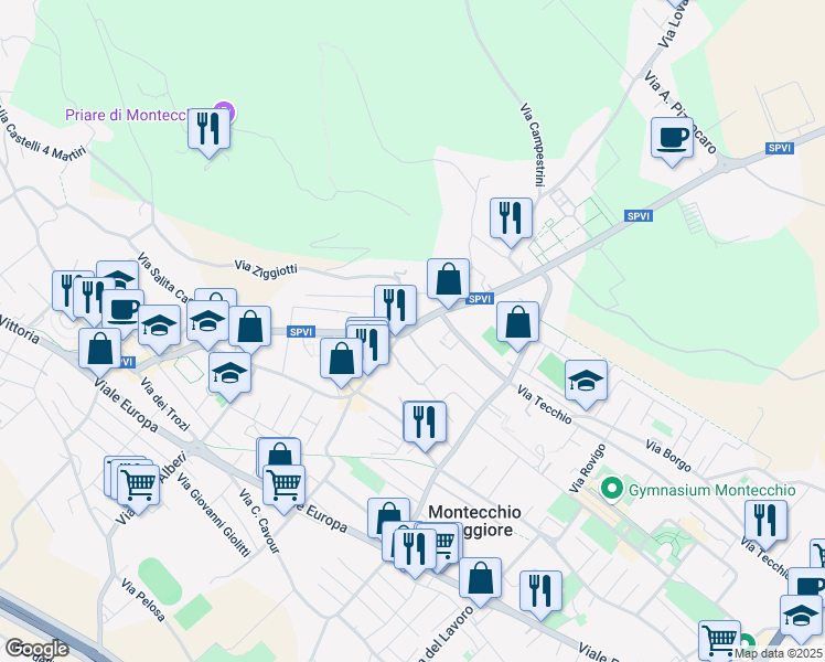 map of restaurants, bars, coffee shops, grocery stores, and more near 462 Via Giacomo Matteotti in Montecchio Maggiore-Alte Ceccato