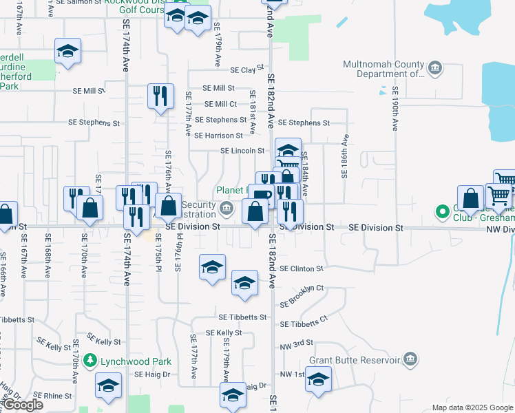 map of restaurants, bars, coffee shops, grocery stores, and more near 18110 Southeast Caruthers Street in Portland