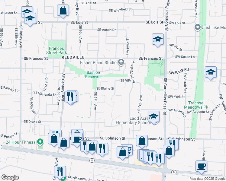map of restaurants, bars, coffee shops, grocery stores, and more near 6994 Southeast Blaine Street in Hillsboro