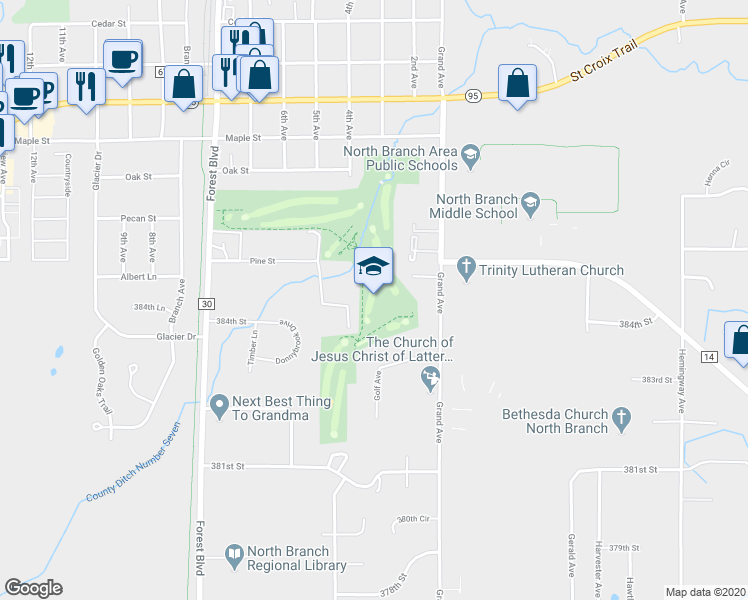 map of restaurants, bars, coffee shops, grocery stores, and more near in North Branch