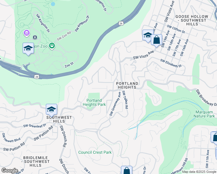 map of restaurants, bars, coffee shops, grocery stores, and more near 2710 Southwest Homar Avenue in Portland