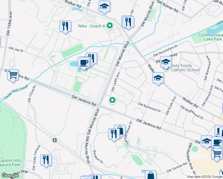 map of restaurants, bars, coffee shops, grocery stores, and more near 1923 Southwest 144th Avenue in Beaverton