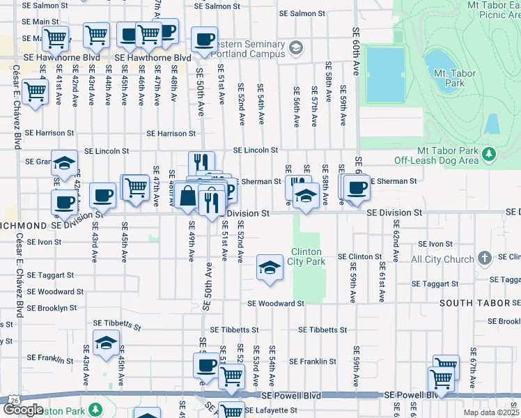 map of restaurants, bars, coffee shops, grocery stores, and more near in Portland