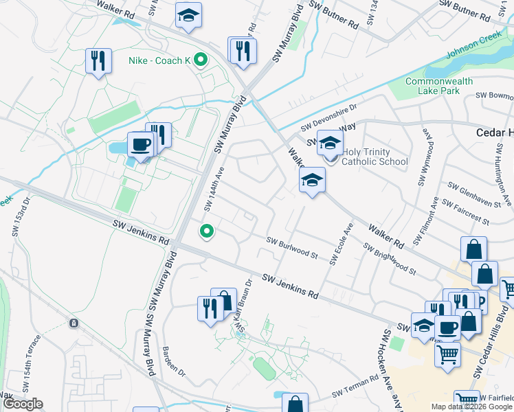 map of restaurants, bars, coffee shops, grocery stores, and more near 13980 Southwest Domino Street in Beaverton