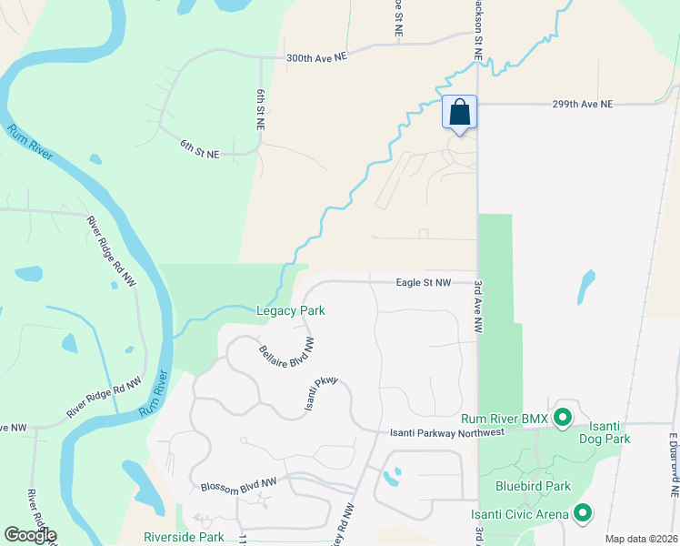 map of restaurants, bars, coffee shops, grocery stores, and more near Bellaire Boulevard Northwest in Isanti