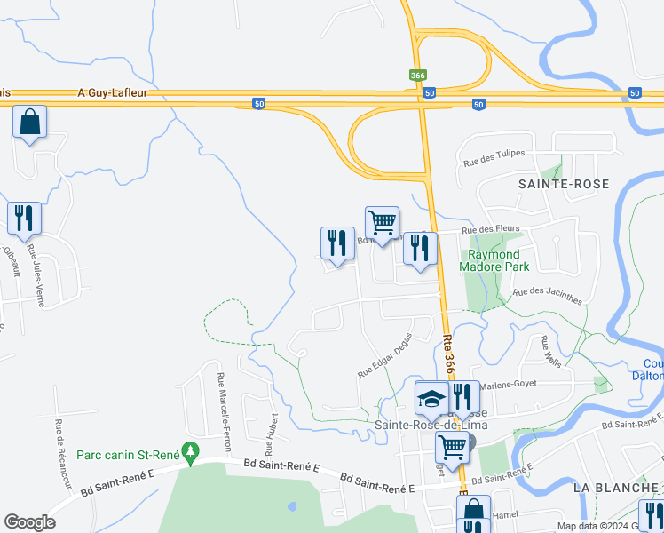 map of restaurants, bars, coffee shops, grocery stores, and more near 9 Impasse Berthe-Morisot in Gatineau