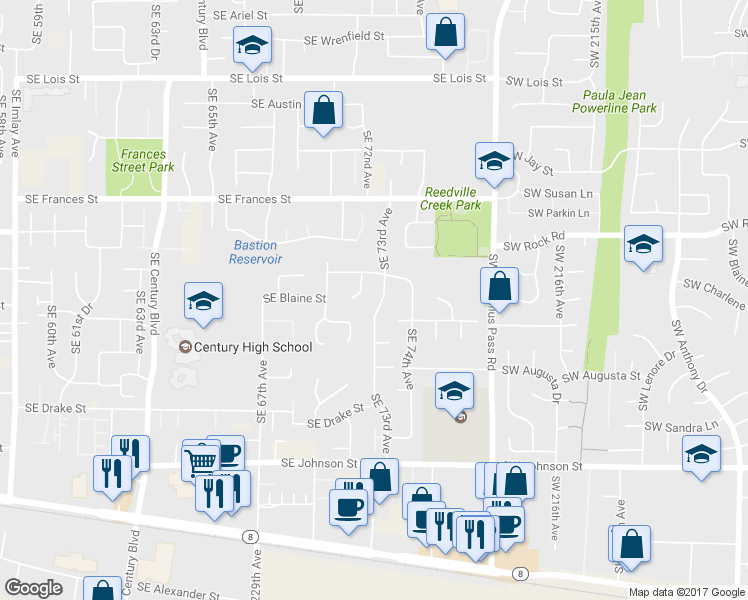 map of restaurants, bars, coffee shops, grocery stores, and more near 1983 Southeast 73rd Avenue in Hillsboro