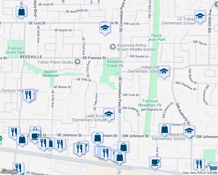map of restaurants, bars, coffee shops, grocery stores, and more near 1960 Southeast 75th Court in Hillsboro