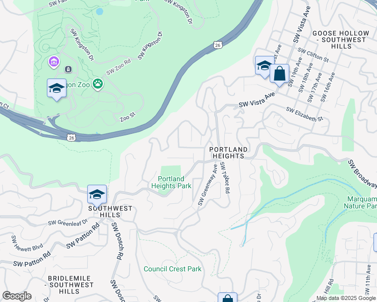 map of restaurants, bars, coffee shops, grocery stores, and more near 2820 Southwest Fern Street in Portland