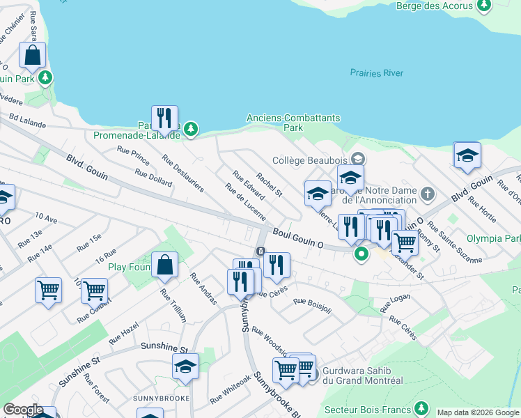 map of restaurants, bars, coffee shops, grocery stores, and more near 4805 Rue de Lucerne in Montréal