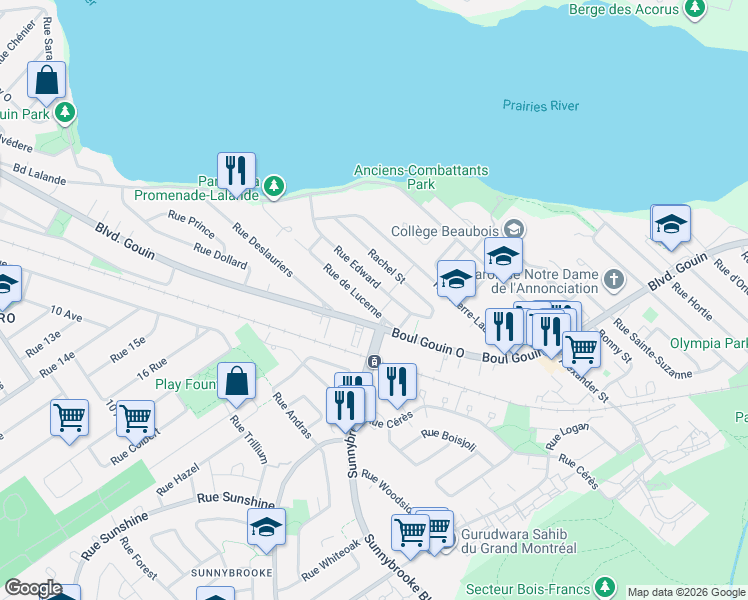 map of restaurants, bars, coffee shops, grocery stores, and more near 4805 Rue de Lucerne in Montréal