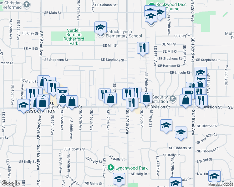 map of restaurants, bars, coffee shops, grocery stores, and more near 2333 Southeast 174th Avenue in Portland