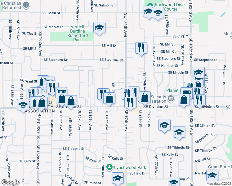 map of restaurants, bars, coffee shops, grocery stores, and more near 2333 Southeast 174th Avenue in Portland