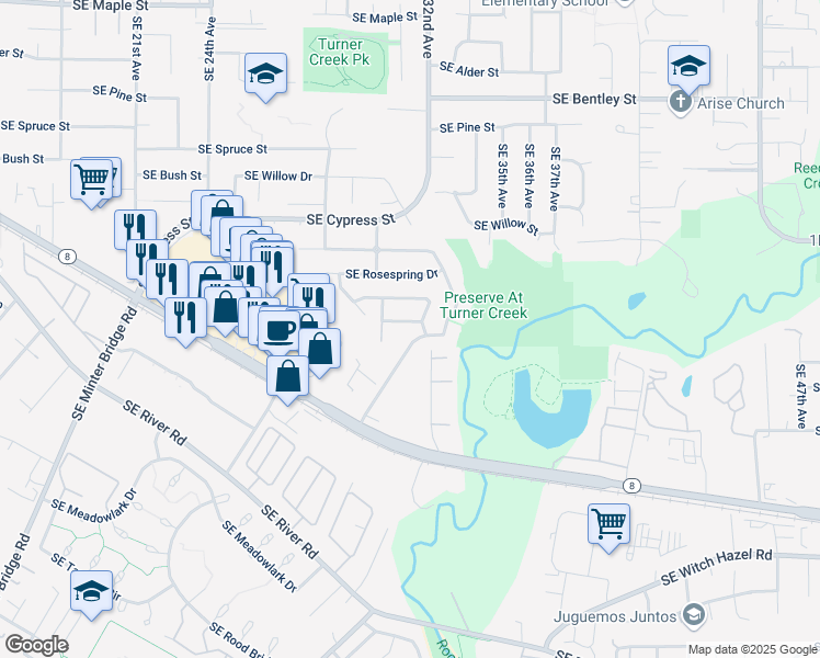map of restaurants, bars, coffee shops, grocery stores, and more near 3142 Southeast Merriweather Drive in Hillsboro