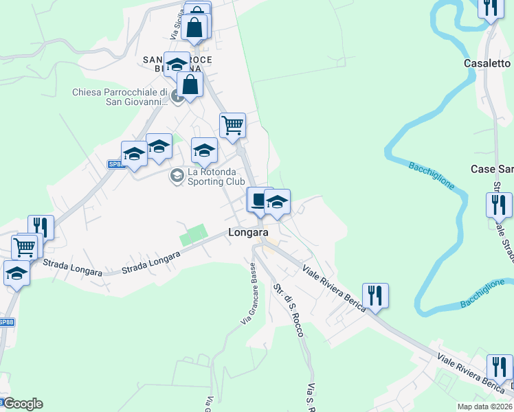 map of restaurants, bars, coffee shops, grocery stores, and more near 647 Viale Riviera Berica in Vicenza