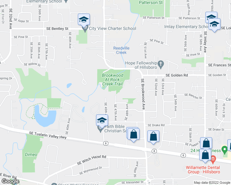 map of restaurants, bars, coffee shops, grocery stores, and more near 1905 Southeast 47th Avenue in Hillsboro