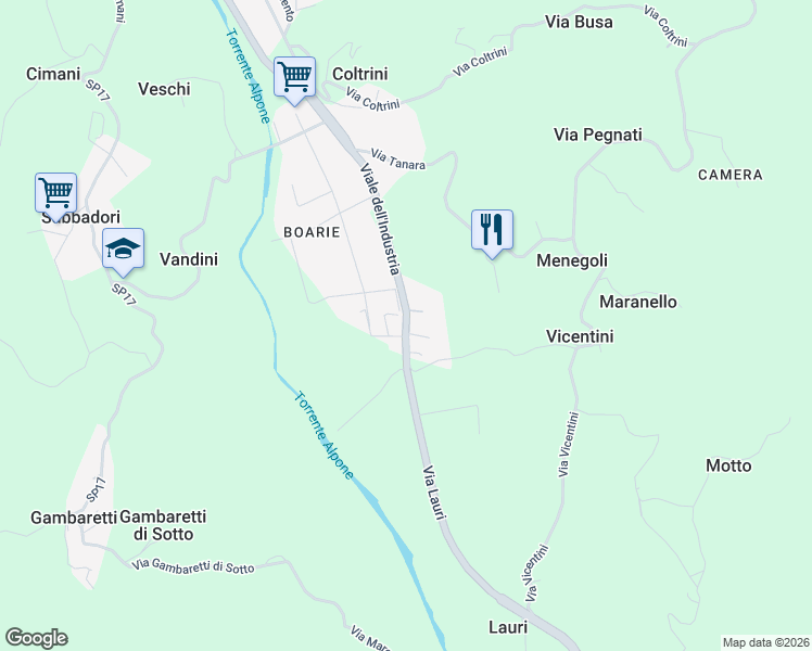 map of restaurants, bars, coffee shops, grocery stores, and more near 13 Via Boarie in San Giovanni Ilarione