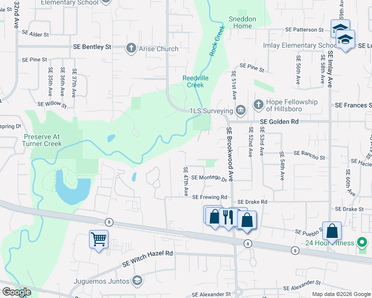 map of restaurants, bars, coffee shops, grocery stores, and more near 1905 Southeast 47th Avenue in Hillsboro