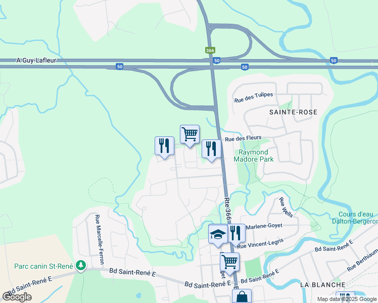 map of restaurants, bars, coffee shops, grocery stores, and more near 1248 Boulevard la Vérendrye Est in Gatineau