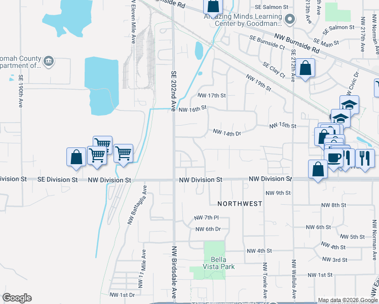 map of restaurants, bars, coffee shops, grocery stores, and more near 1144-1166 Northwest Birdsdale Avenue in Gresham